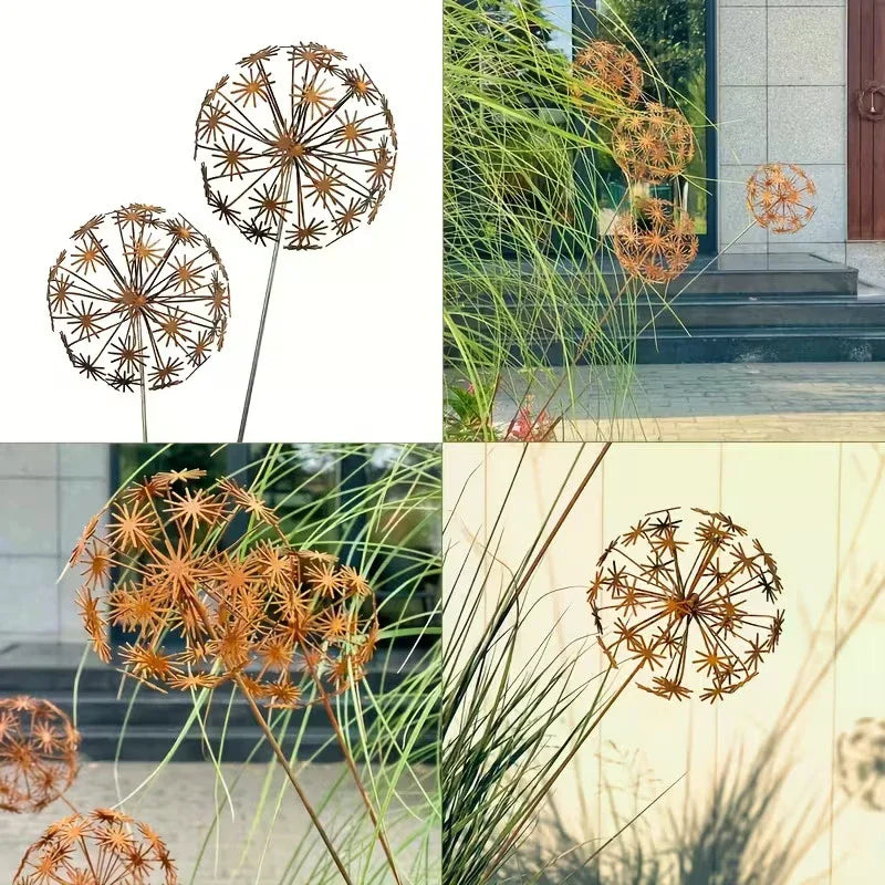 Vintage Metal 3D Dandelion Garden Stake | Outdoor Sculpture Garden Sculpture Stake SPOT