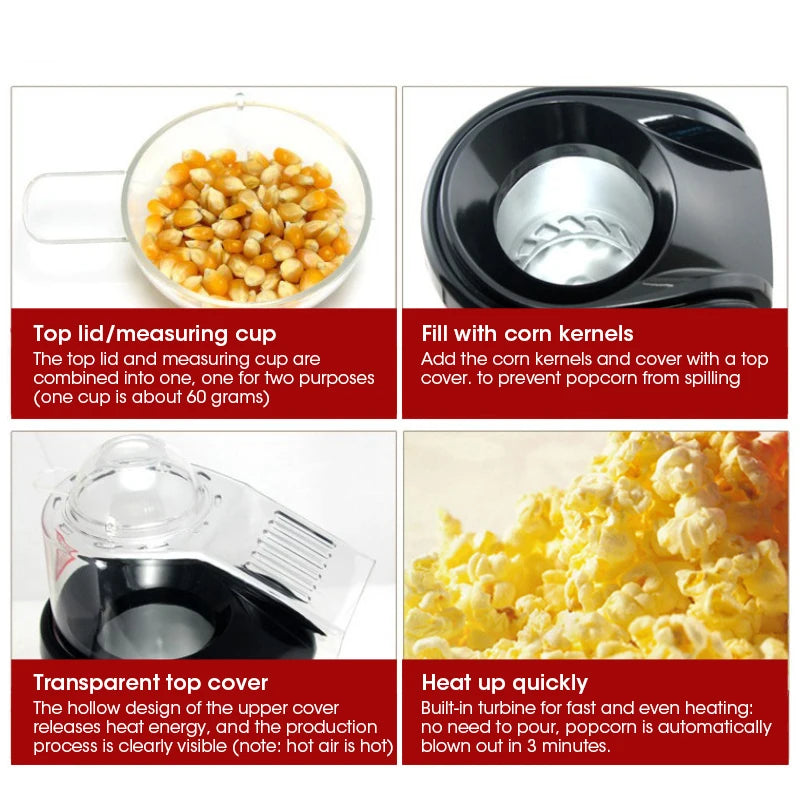 NOCCLILI Mini Electric Air Popcorn Machine – 1200W Popper Air Popcorn Maker SPOT