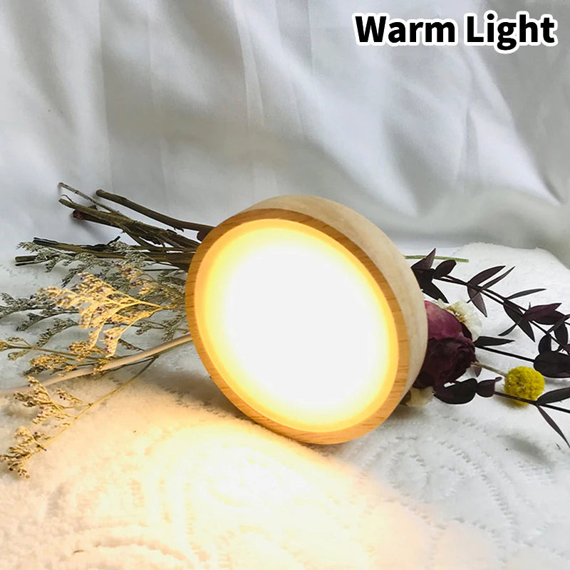 Wooden LED Light Base – USB Rotating Crystal Display Stand LED Display Stand SPOT Warm Light