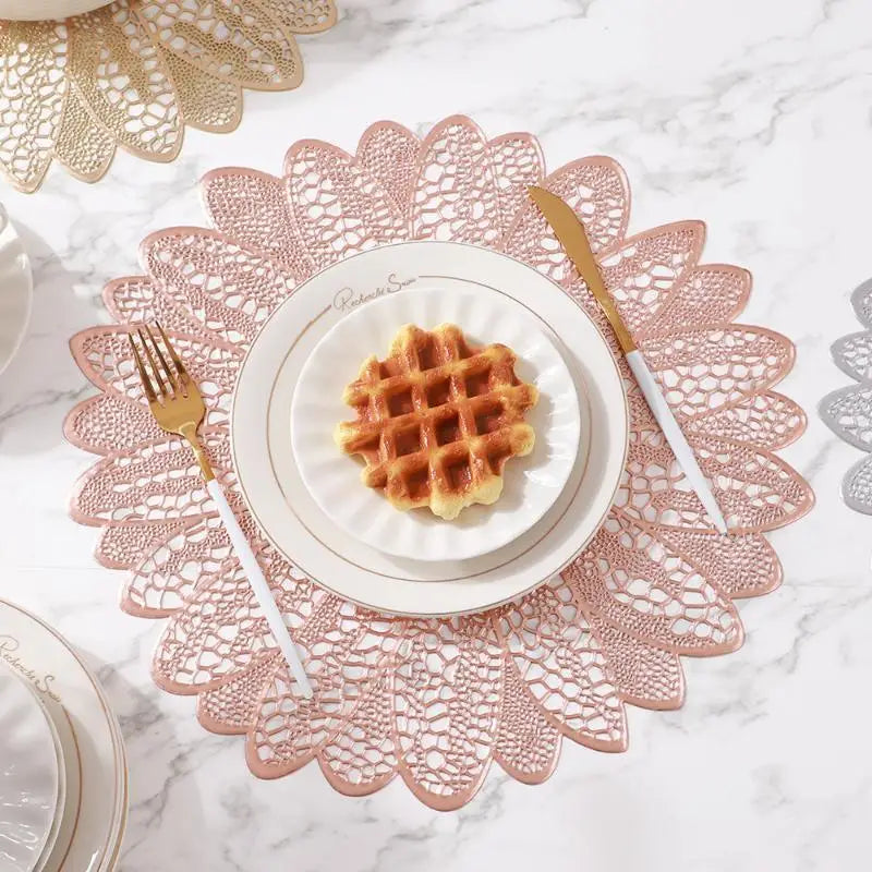 Metallic Lotus Flower PVC Placemat – Waterproof & Non-Slip Decorative Placemat SPOT