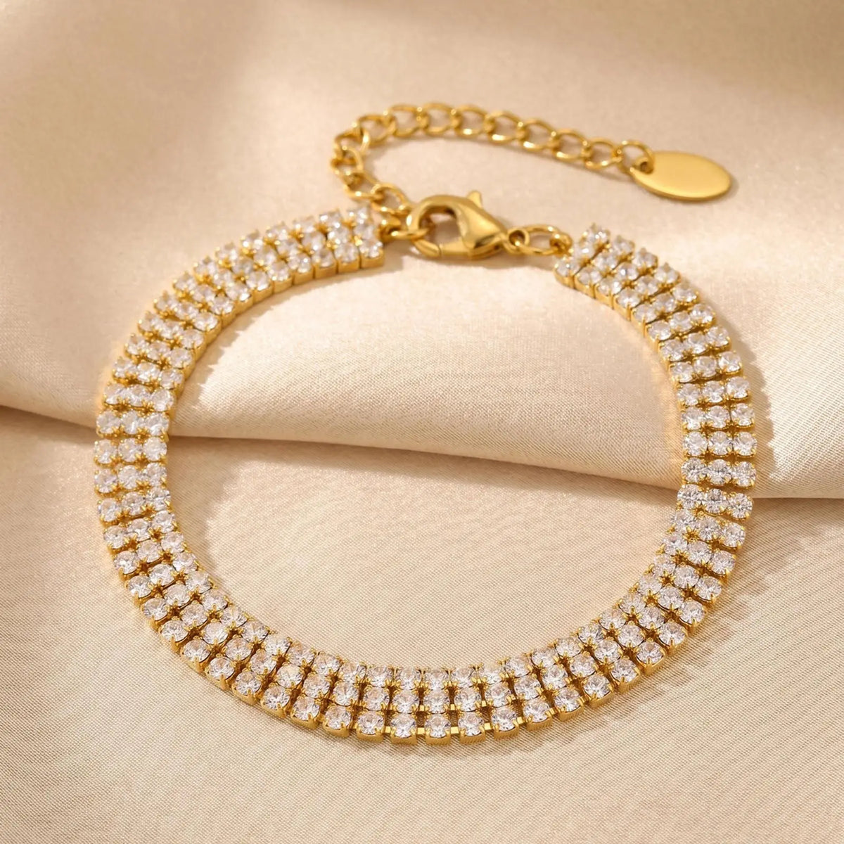 3-Row Tennis Bracelet – 18K Gold Plated CZ Stainless Steel Tennis Bracelet SPOT