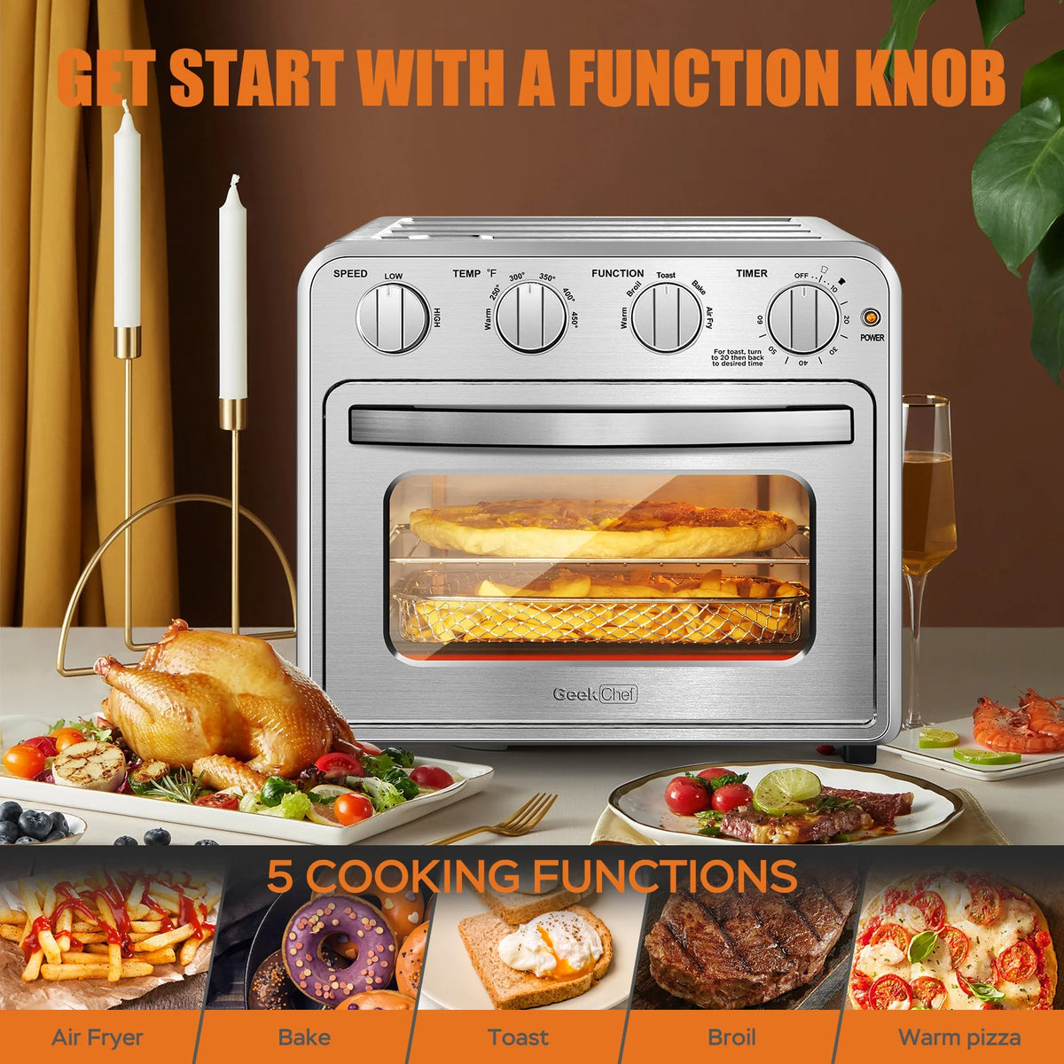 Geek Chef 26QT Air Fryer Toaster Oven Combo – 6 Slice, 1700W Air Fryer Toaster Oven SPOT