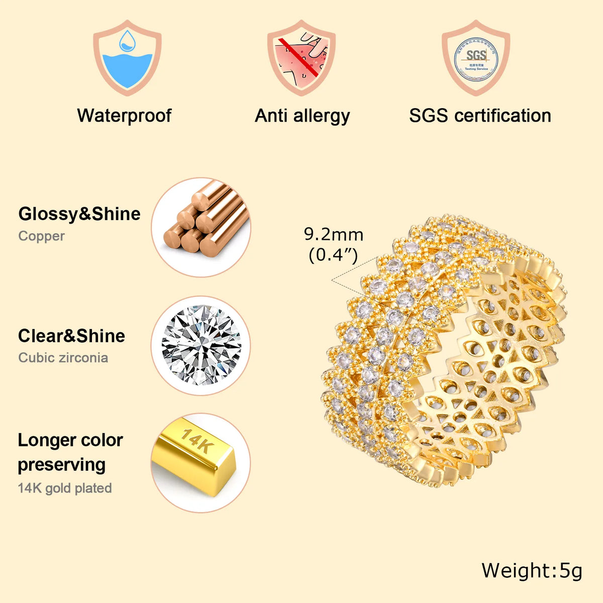 Zirconia Eternity Ring – 18K Gold Plated Wedding Band | Meaeguet Eternity Band Ring SPOT