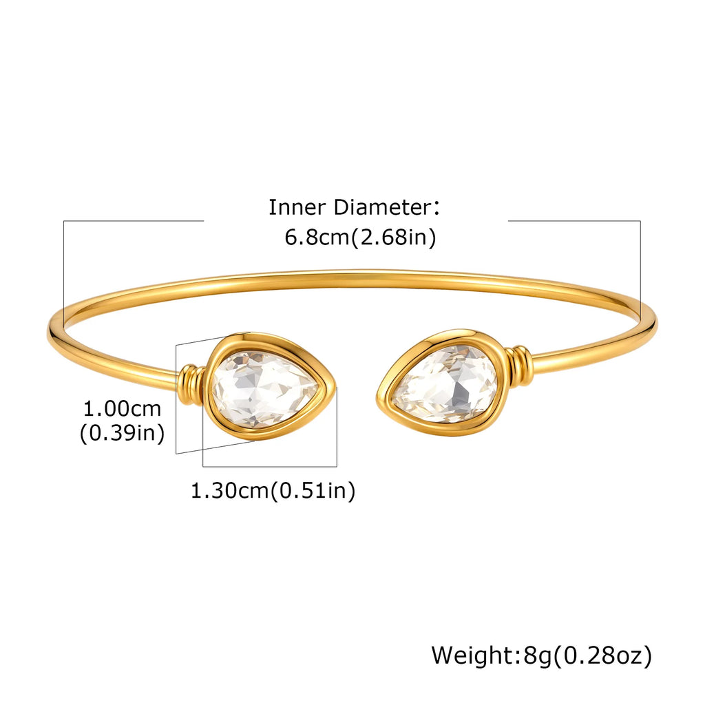 Teardrop CZ Gold Cuff Bracelet – Adjustable Stainless Steel Bangle Cuff Bracelet SPOT B-781G