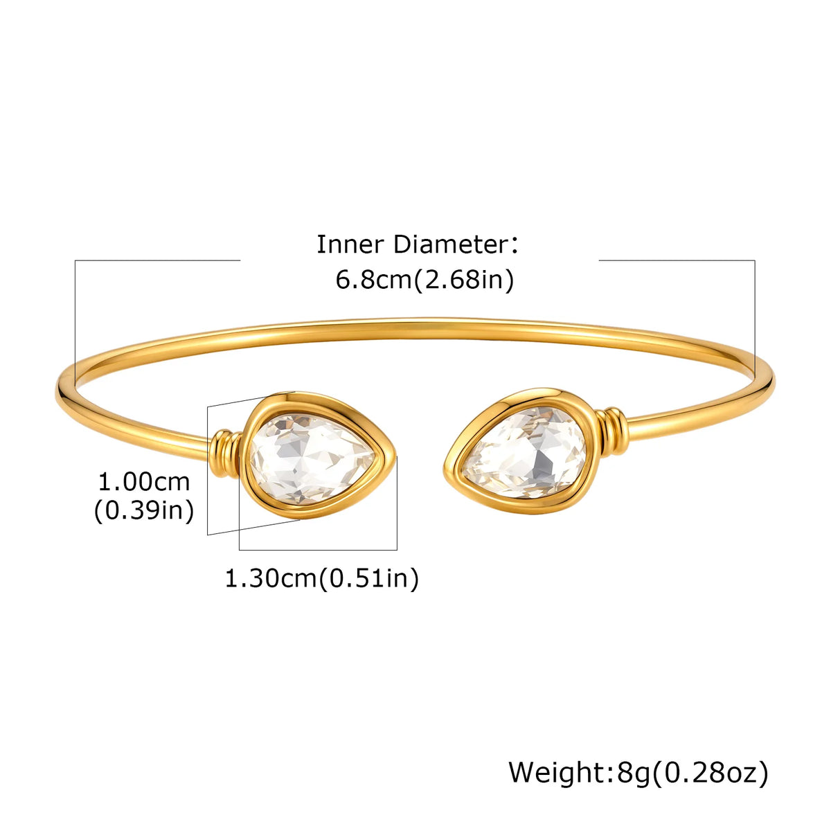 Teardrop CZ Gold Cuff Bracelet – Adjustable Stainless Steel Bangle Cuff Bracelet SPOT B-781G