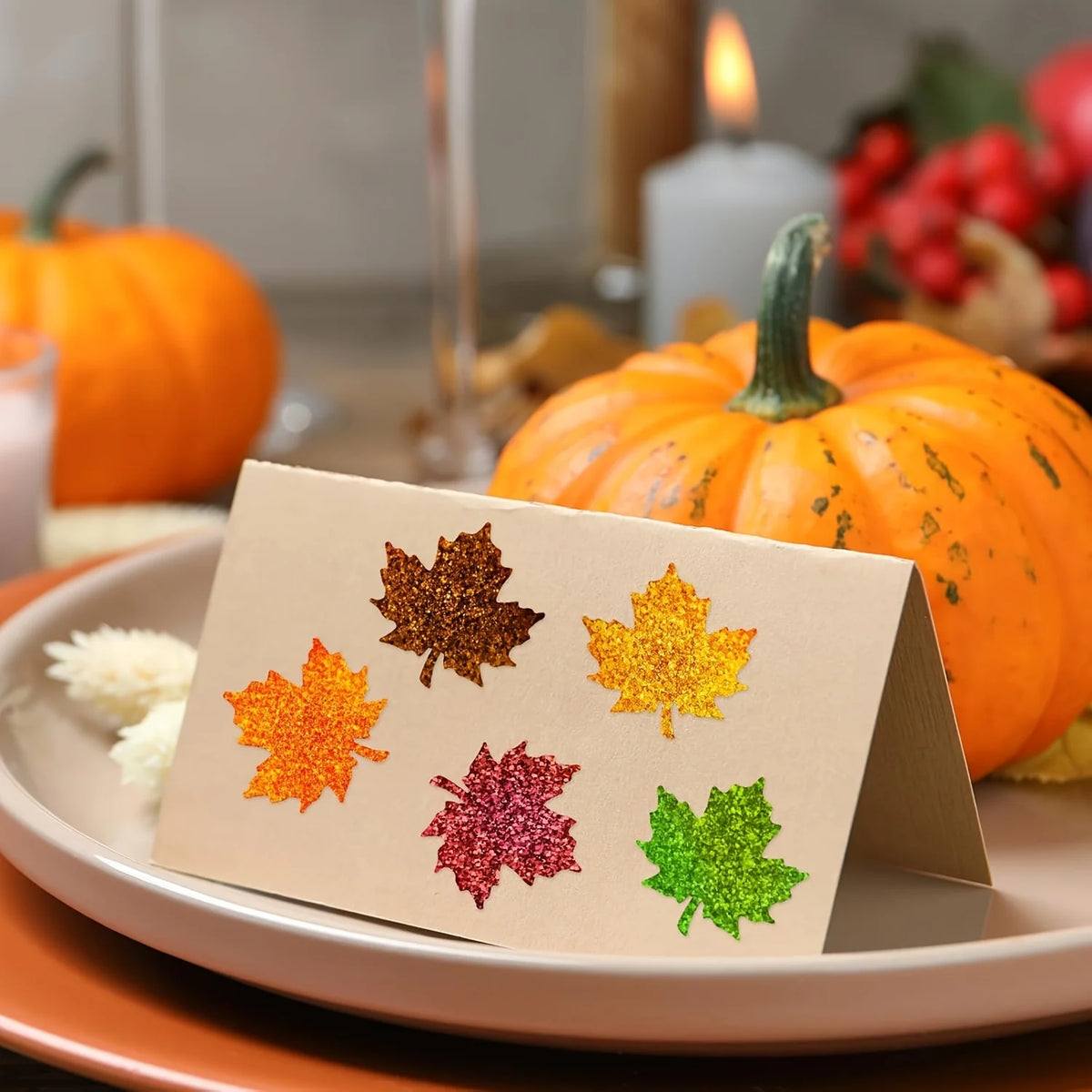 500-Pack Holographic Maple Leaf Stickers – 5 Fall Colors Roll Craft Sticker Roll SPOT