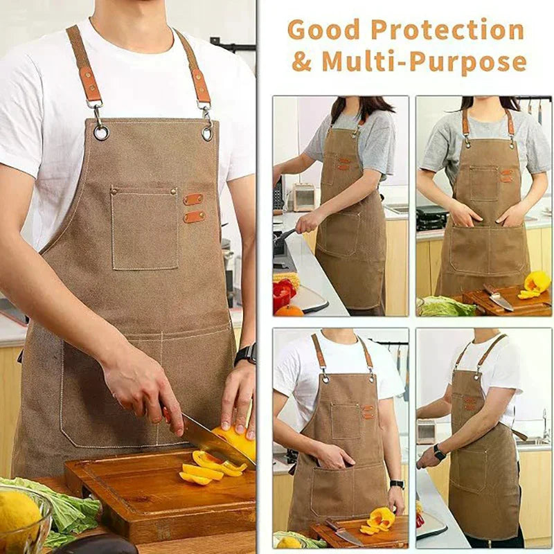 Canvas Apron with Tool Pockets – Oil-Proof Kitchen & Work Apron Canvas Kitchen Apron SPOT