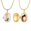 Custom Photo Enamel Flower Locket Necklace | 18K Gold Plated Locket Necklace SPOT PNB-420GW 40cm