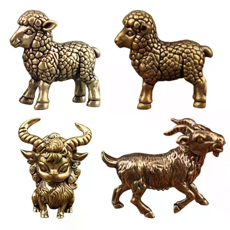 Chinese Zodiac Goat Brass Figurine – Feng Shui Lucky Sculpture Decorative Figurine SPOT
