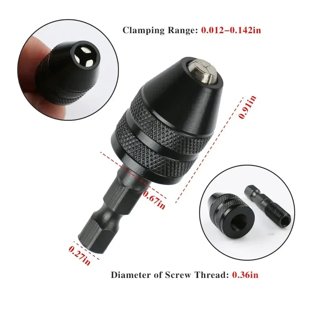 Keyless Mini Drill Chuck 1/4" Hex Shank Quick-Change Adapter Drill Chuck Adapter SPOT