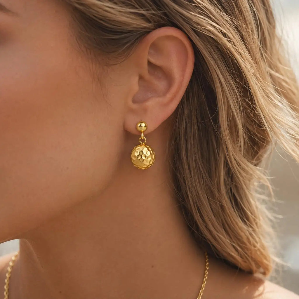 Hammered Ball Dangle Earrings – 18K Gold Plated Stainless Steel Dangle Earrings SPOT