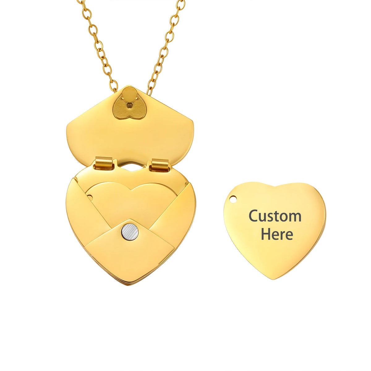 Custom Heart Locket Necklace – Free Laser Engraving | Meaeguet Locket Necklace SPOT NC-2977G 44CM-49CM