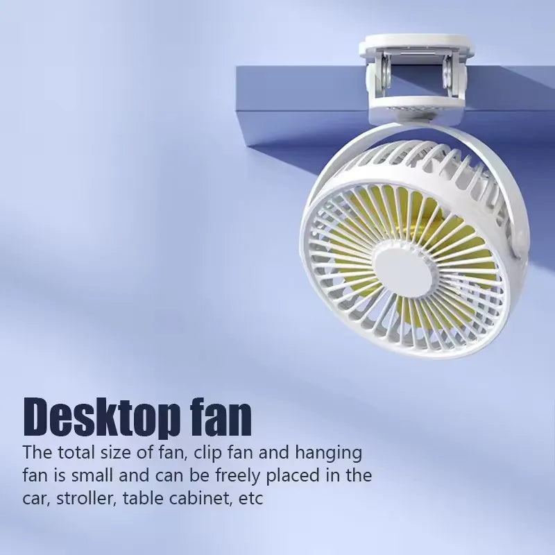 Mini Clip Fan 720° Rotation USB Rechargeable with Night Light Clip Fan SPOT