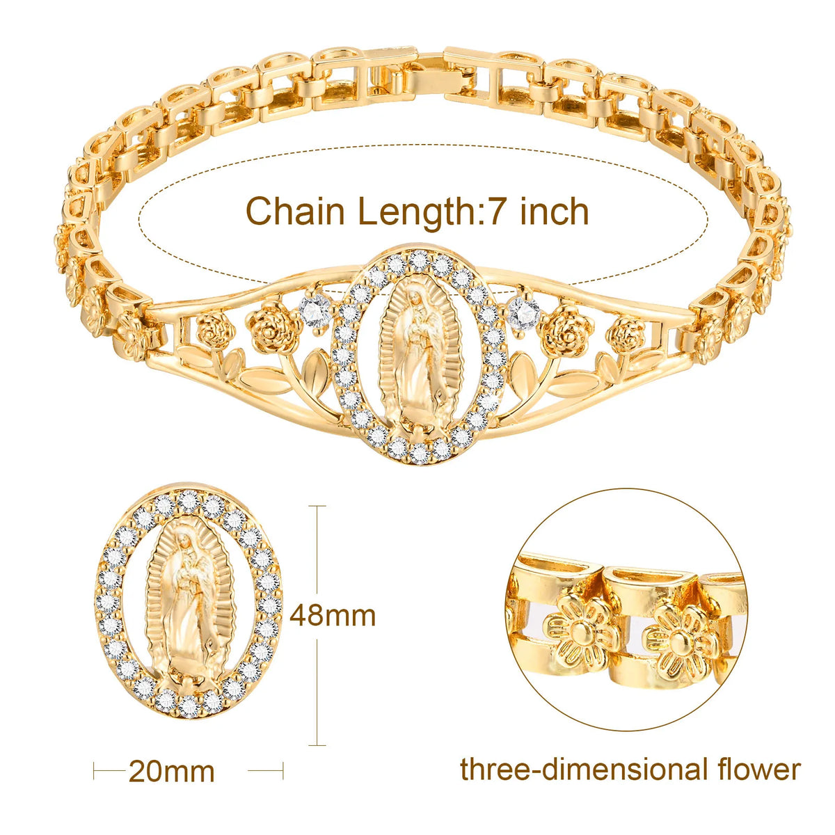 Virgin Mary Rosary Cross Bracelet | Catholic Gift for Women Religious Bracelet SPOT PBR-202G02