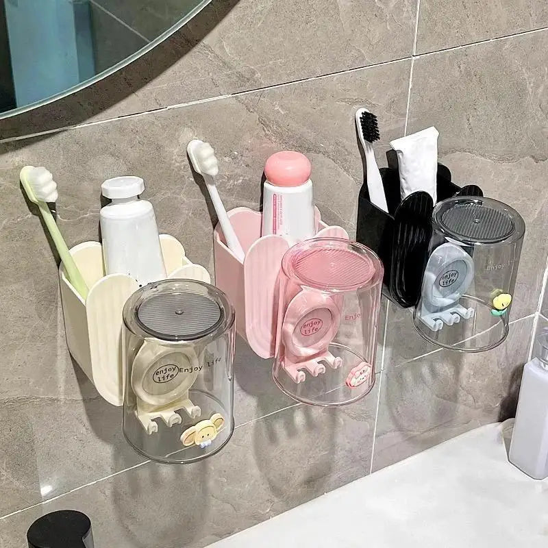 Wall-Mounted Toothbrush Holder & Cup Set – Bathroom Organizer Toothbrush Holder Set SPOT
