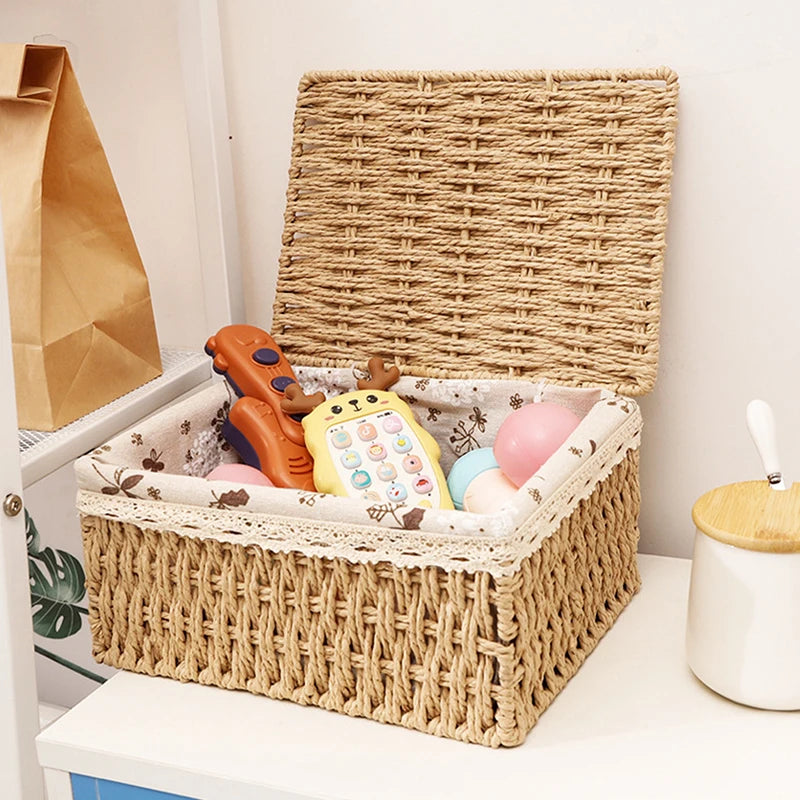 Foldable Rattan Woven Storage Basket – Desktop Organizer Box Woven Storage Basket SPOT