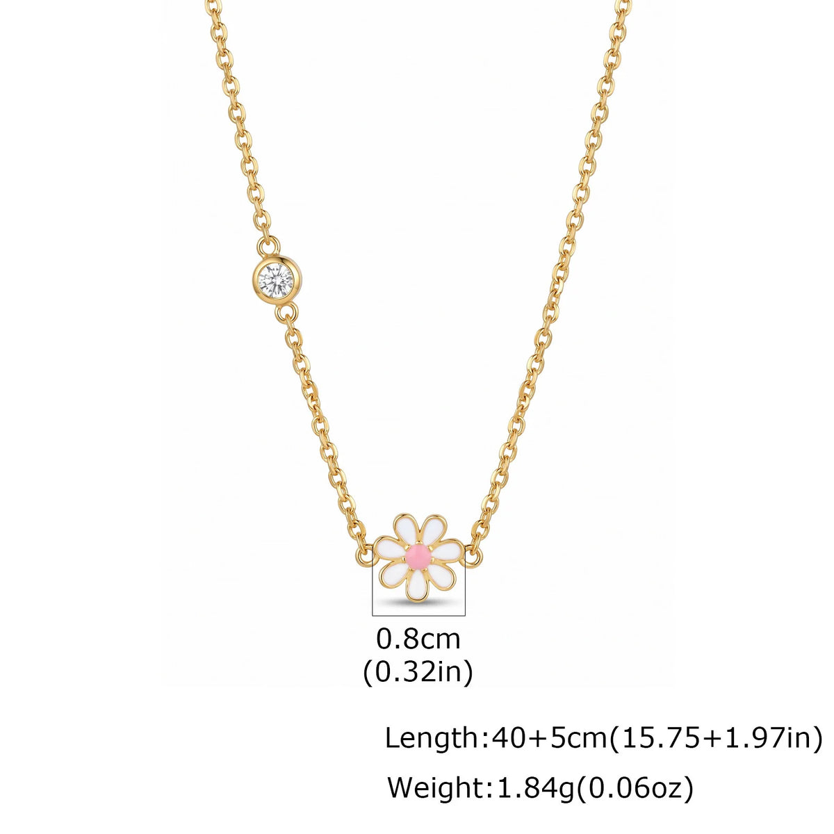 Enamel Daisy Flower Necklace – Stainless Steel CZ Chain Pendant Necklace SPOT
