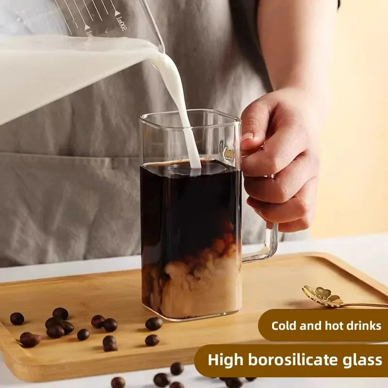 400ml Square Glass Mug with Lid & Straw – Microwave Safe Glass Mug SPOT