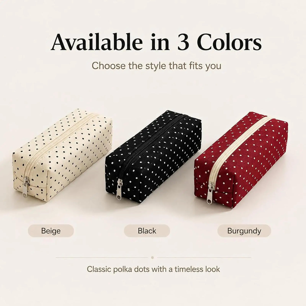 Canvas Polka Dot Pencil Case – Aesthetic Stationery Pouch Canvas Pencil Case SPOT
