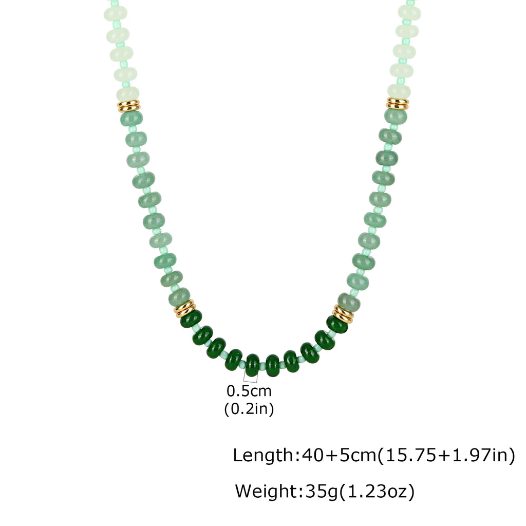 Boho Natural Gemstone Beaded Necklace – Stainless Steel Women Beaded Stone Necklace SPOT NC-2873G