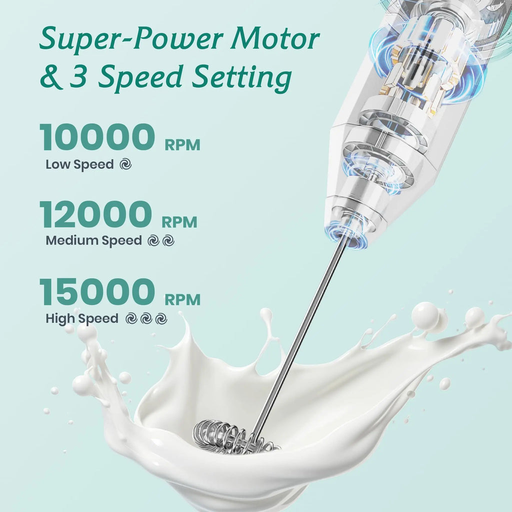 Handheld Milk Frother USB-C Rechargeable, 3 Heads & 3 Speeds Handheld Milk Frother SPOT