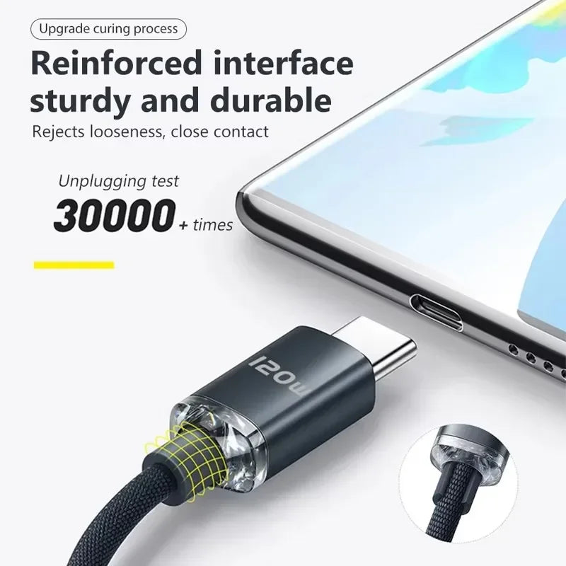120W Fast Charging USB-A to USB-C Nylon Braided Cable USB Charging Cable SPOT