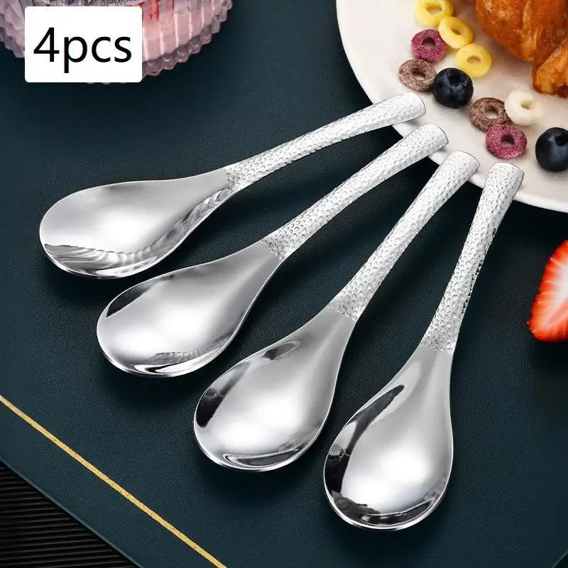 Stainless Steel Soup Spoons 2/4-Pack – Hammered Non-Slip Handle Kitchen Spoon Set SPOT A4