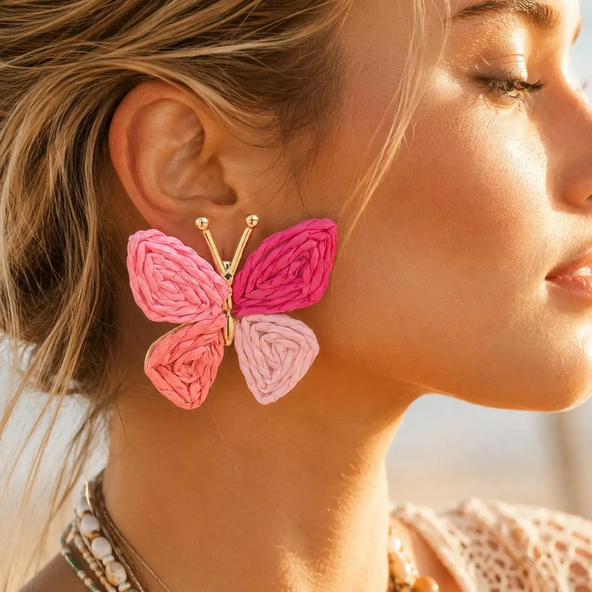 Handmade Raffia Butterfly Stud Earrings – 18K Gold Plated Stud Earrings SPOT Default Title