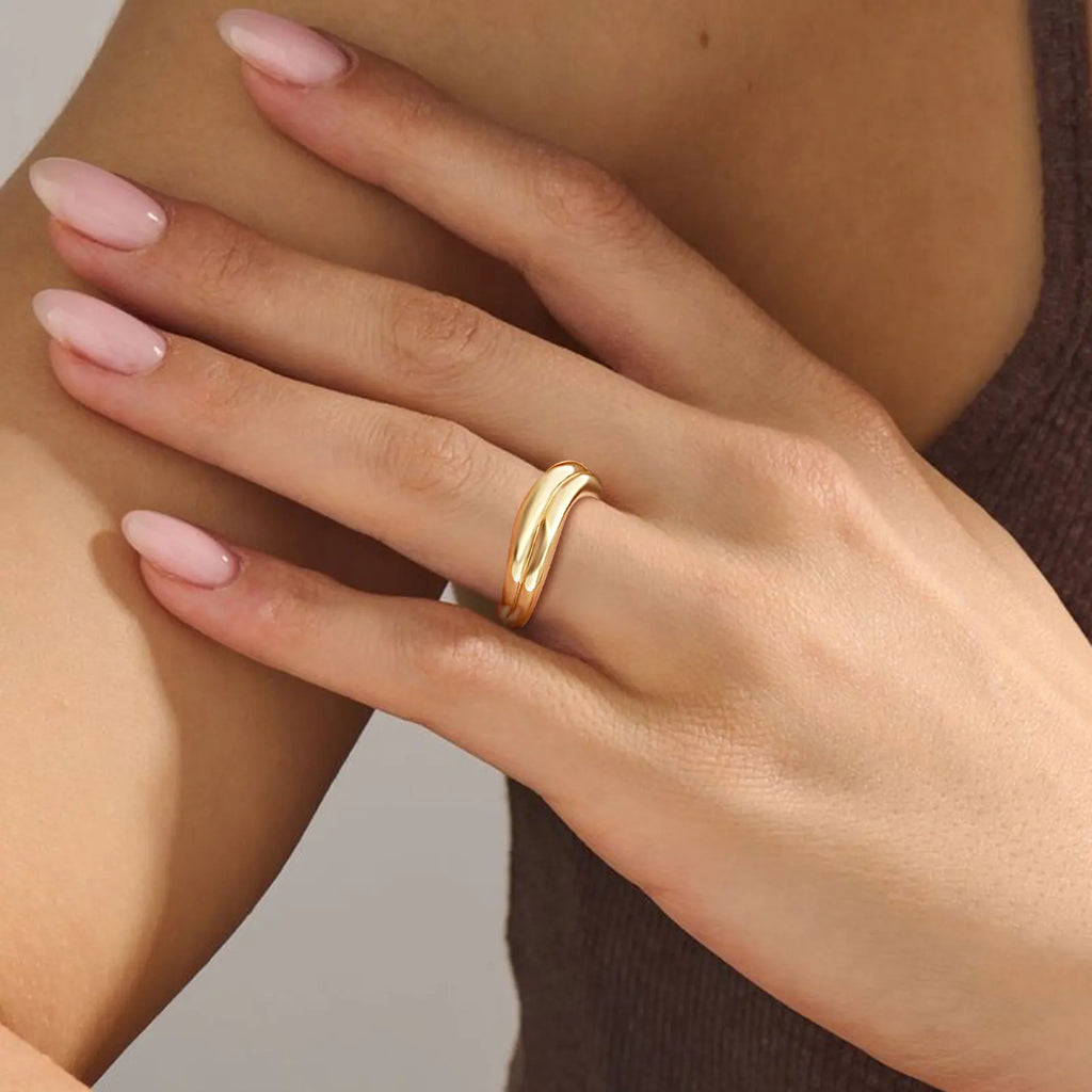 Stackable Double Wavy Ring – 18K Gold Stainless Steel Women Stackable Ring SPOT
