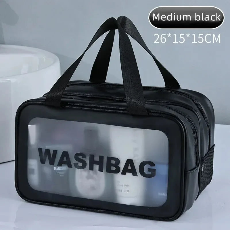 Dry-Wet Separation Transparent PU Travel Makeup & Cosmetic Bag Cosmetic Travel Bag SPOT Medium Black