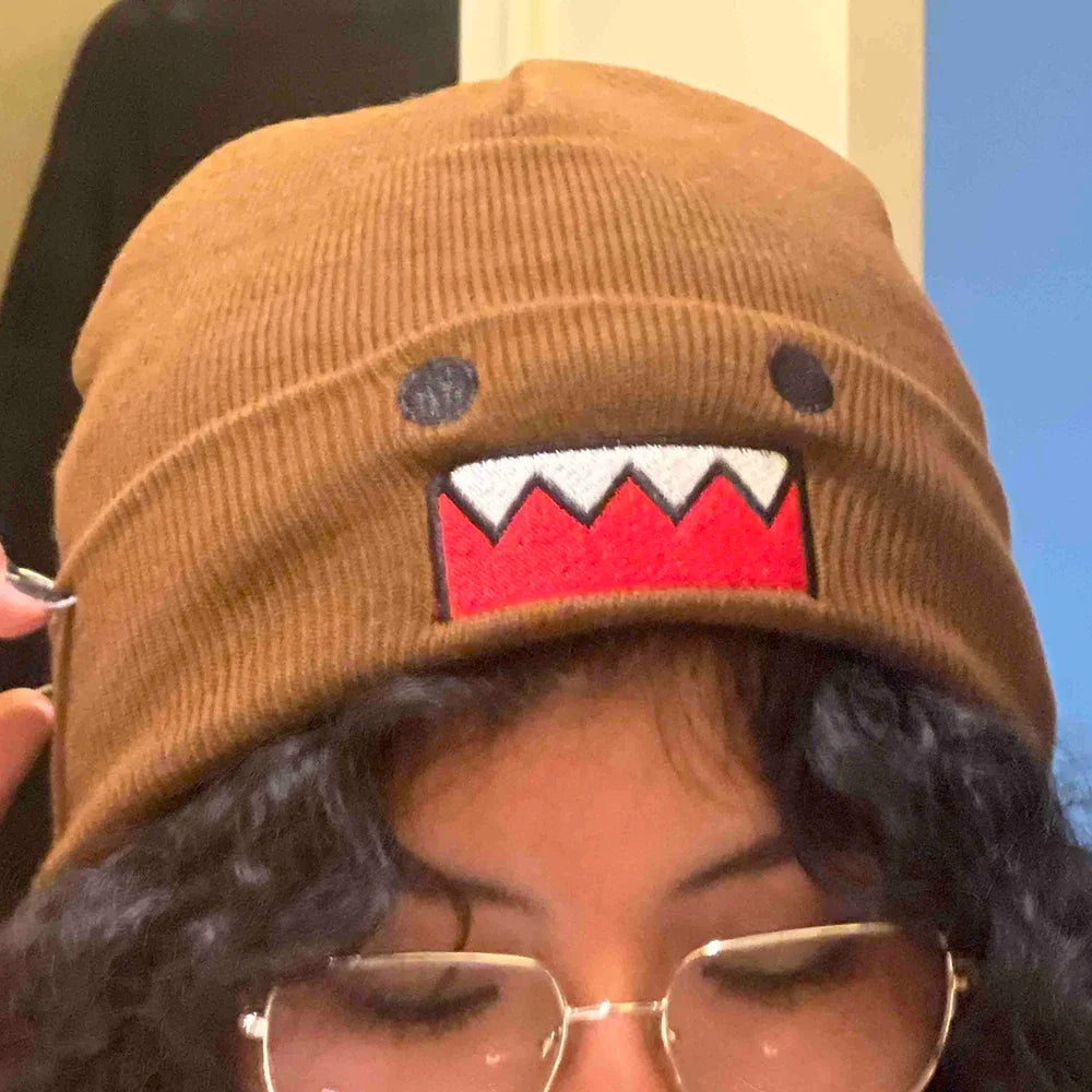 Domo Kun Embroidered Knit Beanie – Unisex Hip Hop Winter Hat Knit Beanie Hat SPOT