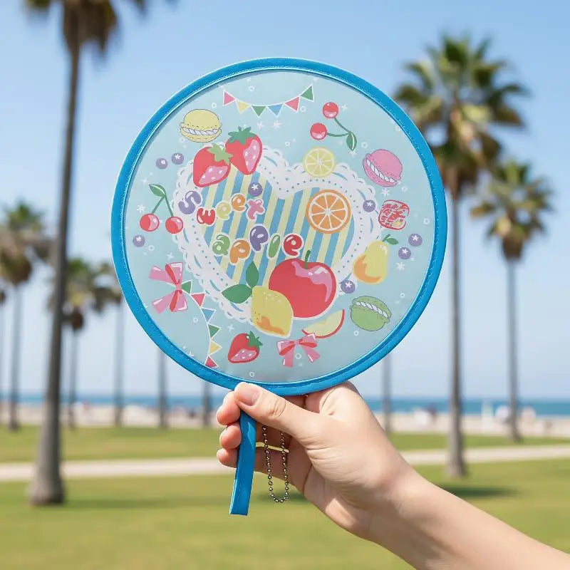 Foldable Round Hand Fan – Colorful Print & Hanging Chain Foldable Hand Fan SPOT