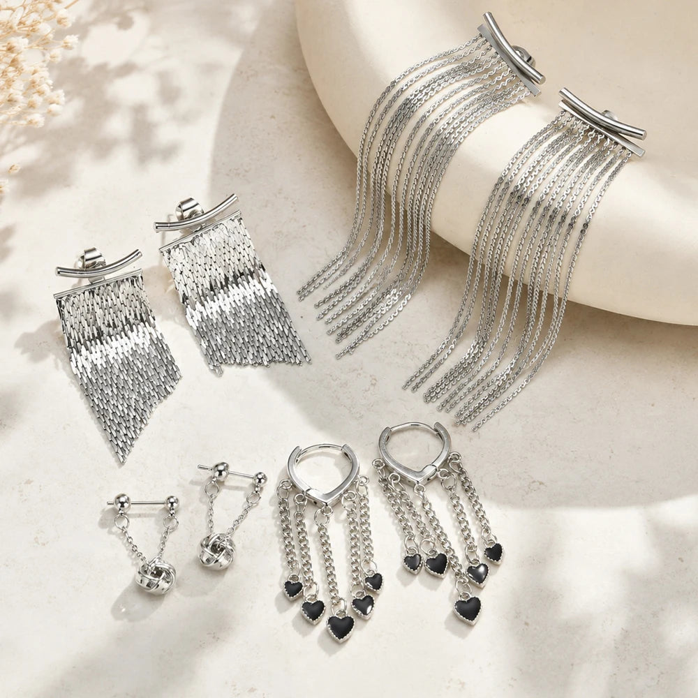 Long Chain Tassel Drop Earrings – Y2K Statement Jewelry Tassel Drop Earrings SPOT