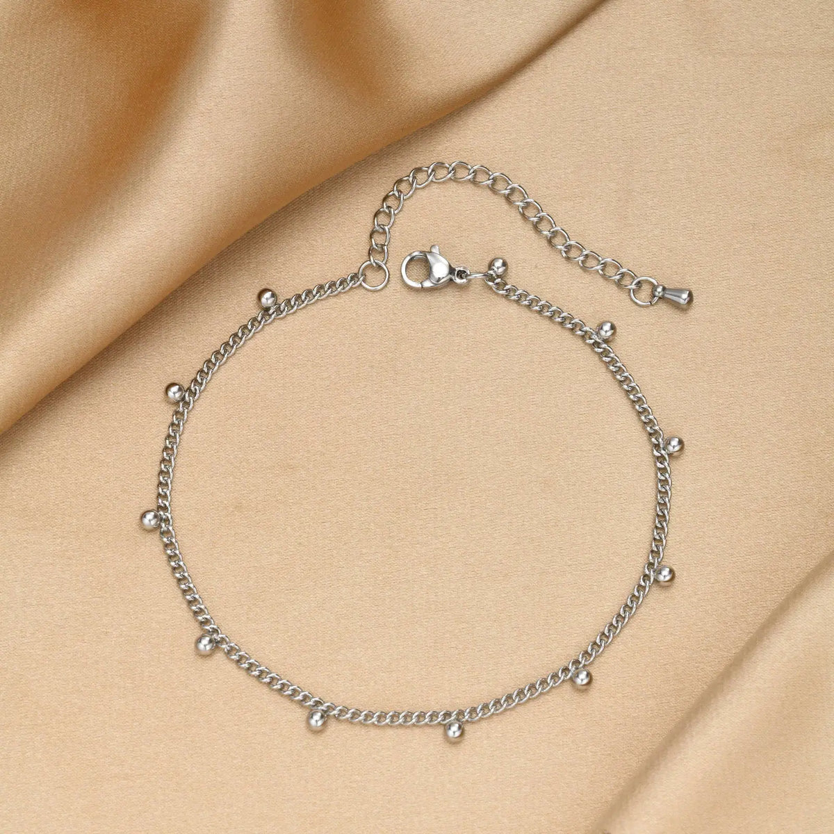 Women's Silver Stainless Steel Bead Anklet – Waterproof Ankle Bracelet SPOT