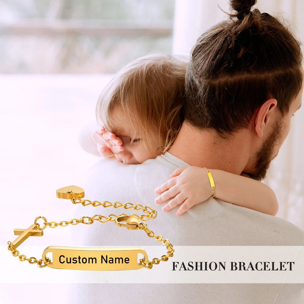 Personalized Kids ID Cross Bracelet – Custom Name, Gold/Silver ID Cross Bracelet SPOT