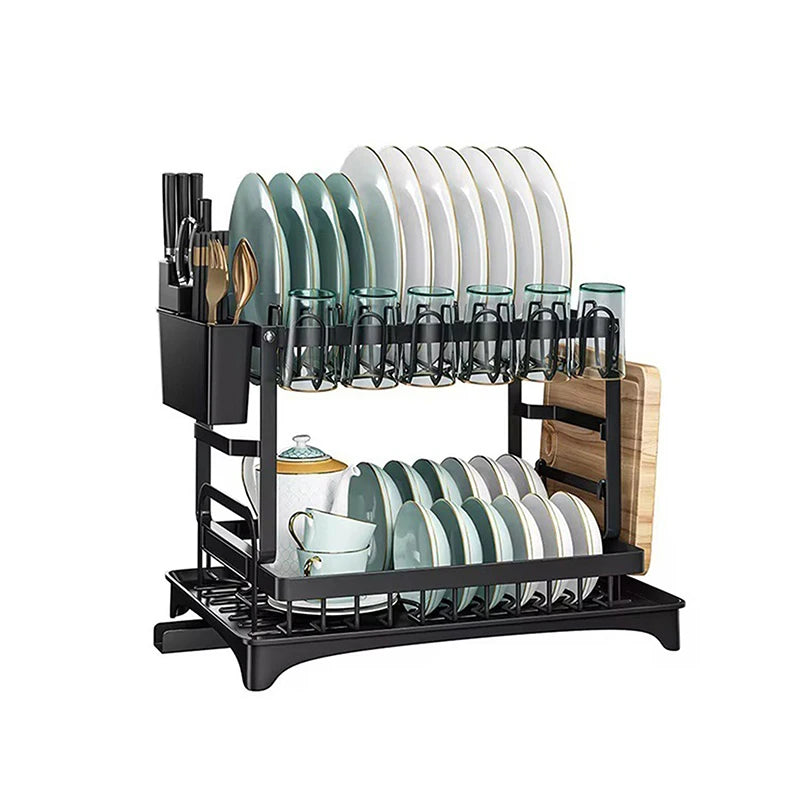 Double-Layer Dish Drying Rack – Bowl & Utensil Storage Shelf Dish Drying Rack SPOT black
