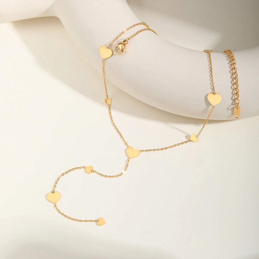 Heart Drop Lariat Y Necklace – 18K Gold Stainless Steel Women Lariat Chain Necklace SPOT