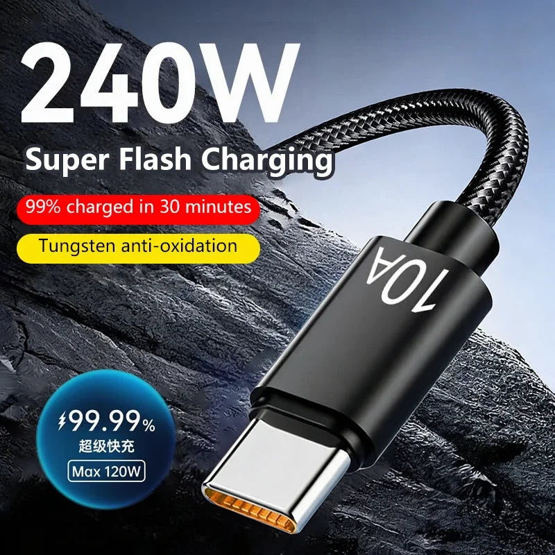 240W PD USB-A to USB-C Super Fast Charging Braided Cable 1–3M USB-C Charging Cable SPOT