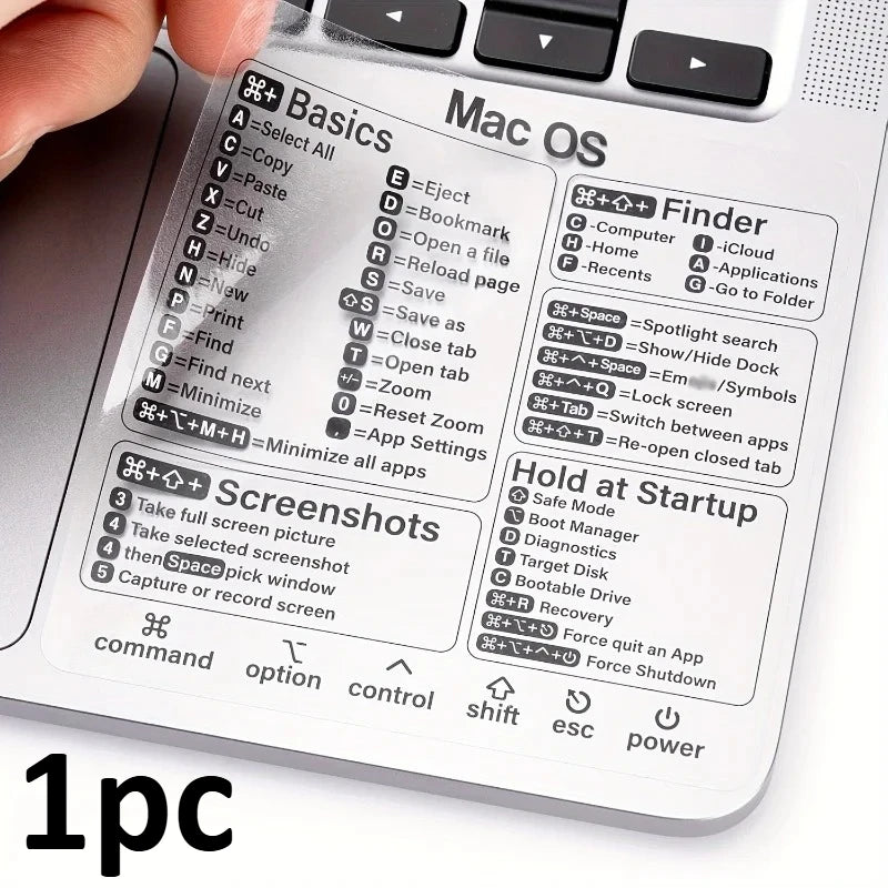MacBook Keyboard Shortcut Stickers – Clear & Black Cheat Sheet Keyboard Shortcut Stickers SPOT