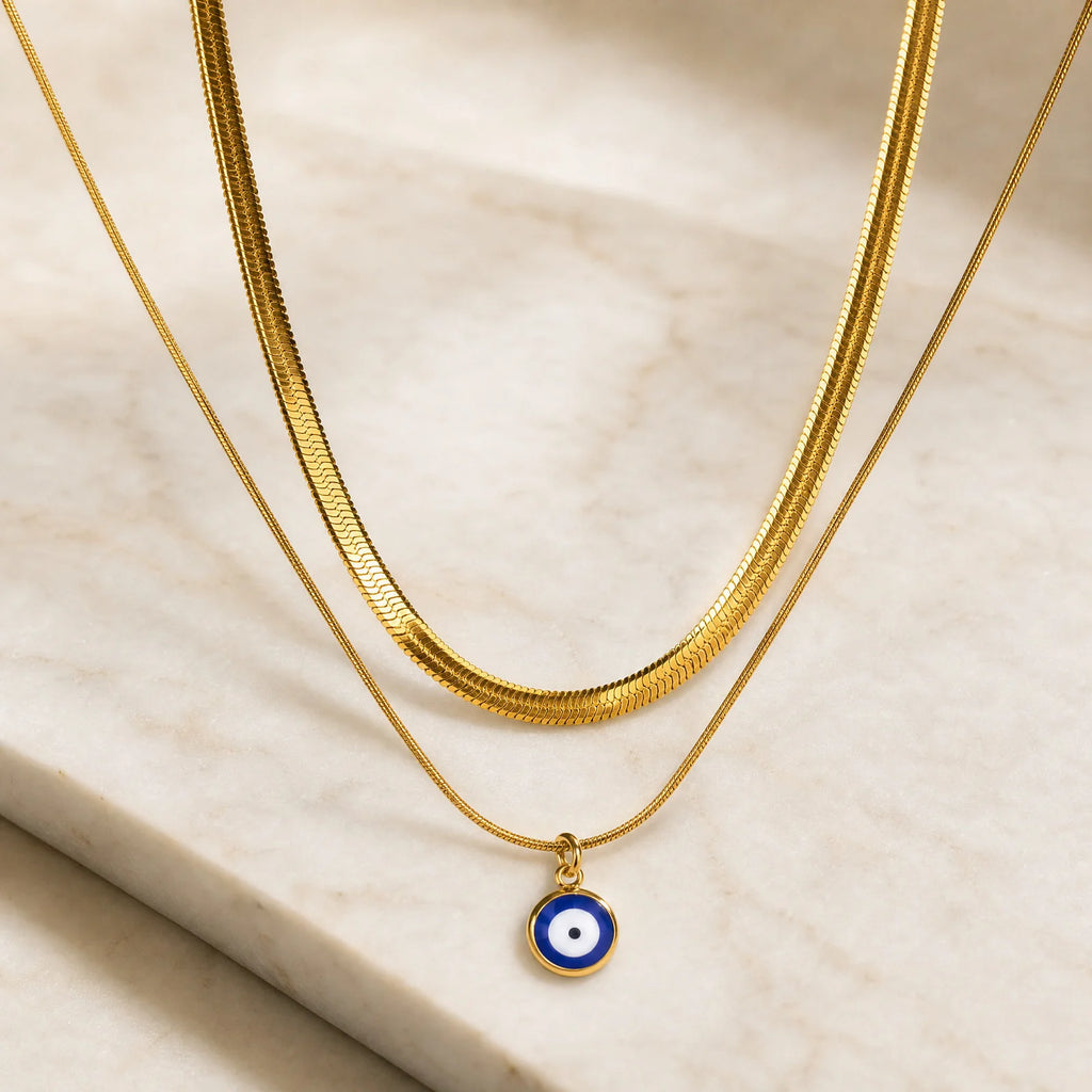 Double Layer Evil Eye Necklace – 18K Gold Stainless Steel Pendant Necklace SPOT