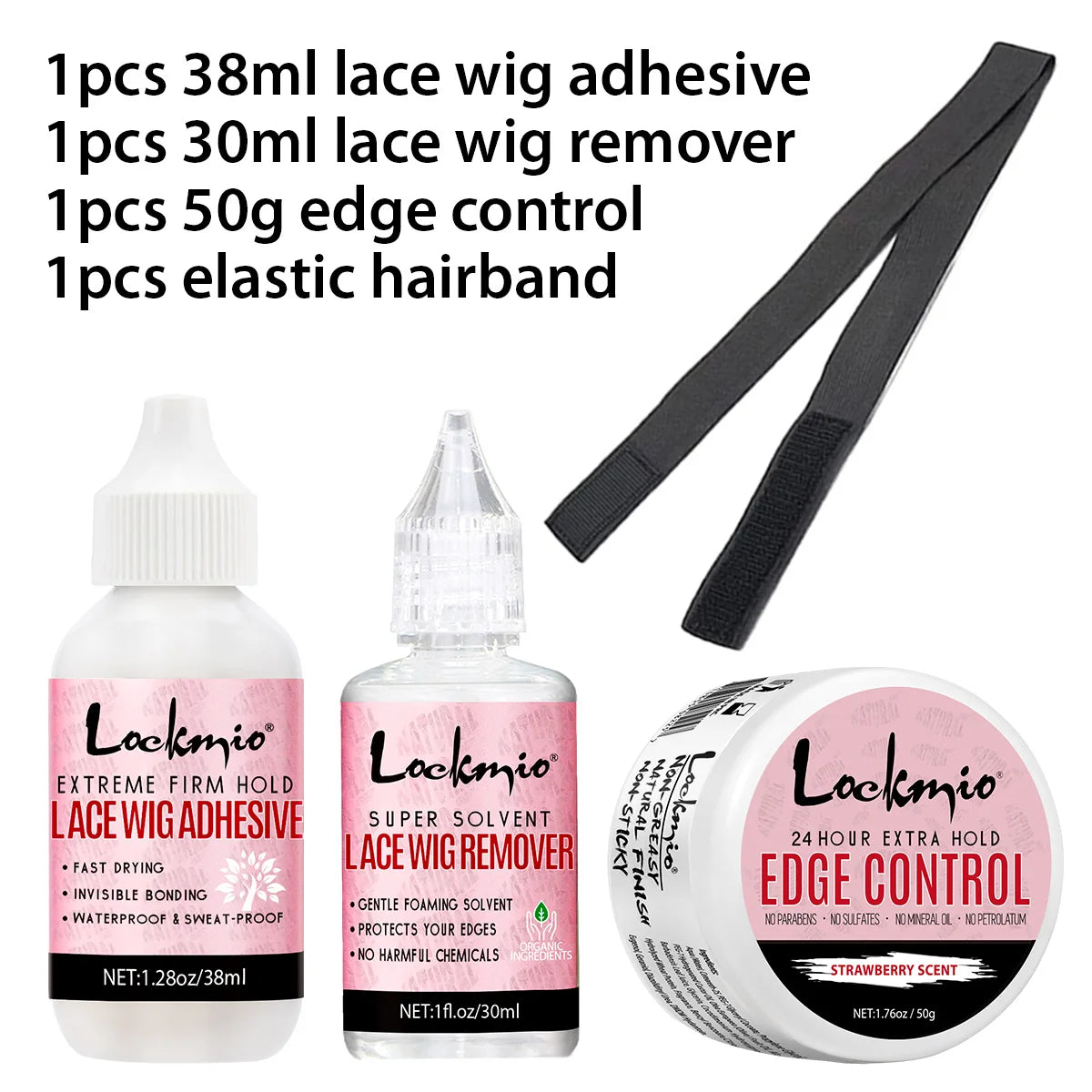 Lockmio Wig Glue Kit – Adhesive, Remover & Edge Control Wig Styling Kit SPOT 4pcs-38glue-30ml-50g