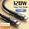 120W USB-C to USB-C Fast Charging Cable – 6A PD Quick Charge USB-C Charging Cable SPOT 120W silver 1.5m