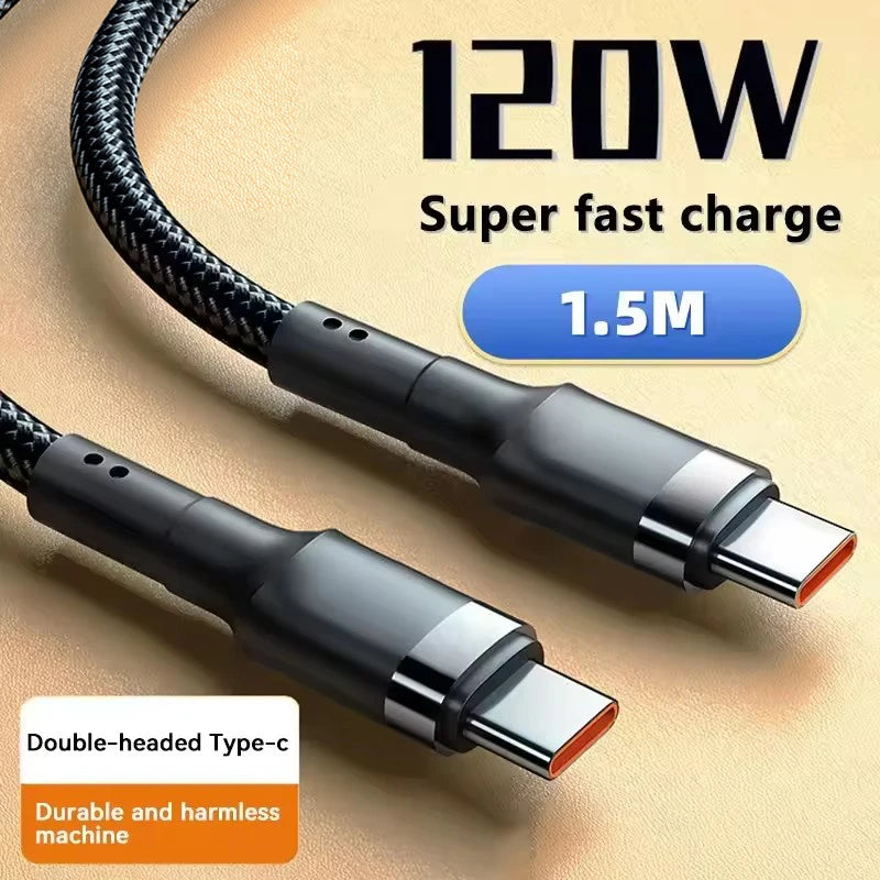 120W USB-C to USB-C Fast Charging Cable – 6A PD Quick Charge USB-C Charging Cable SPOT 120W silver 1.5m