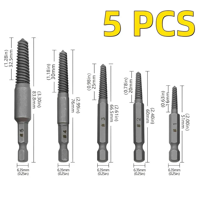 5-Piece Screw Extractor Drill Bit Set – Broken Bolt Remover Screw Extractor Set SPOT 5 PCS