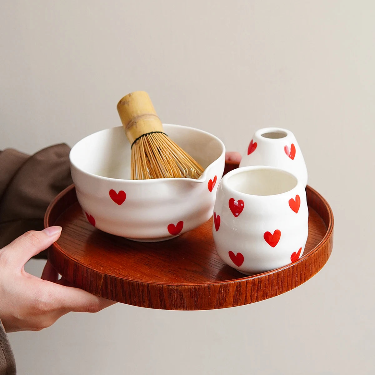 Ceramic Heart-Shaped Matcha Bowl Set – 2 or 3 Piece Gift Matcha Tea Set SPOT