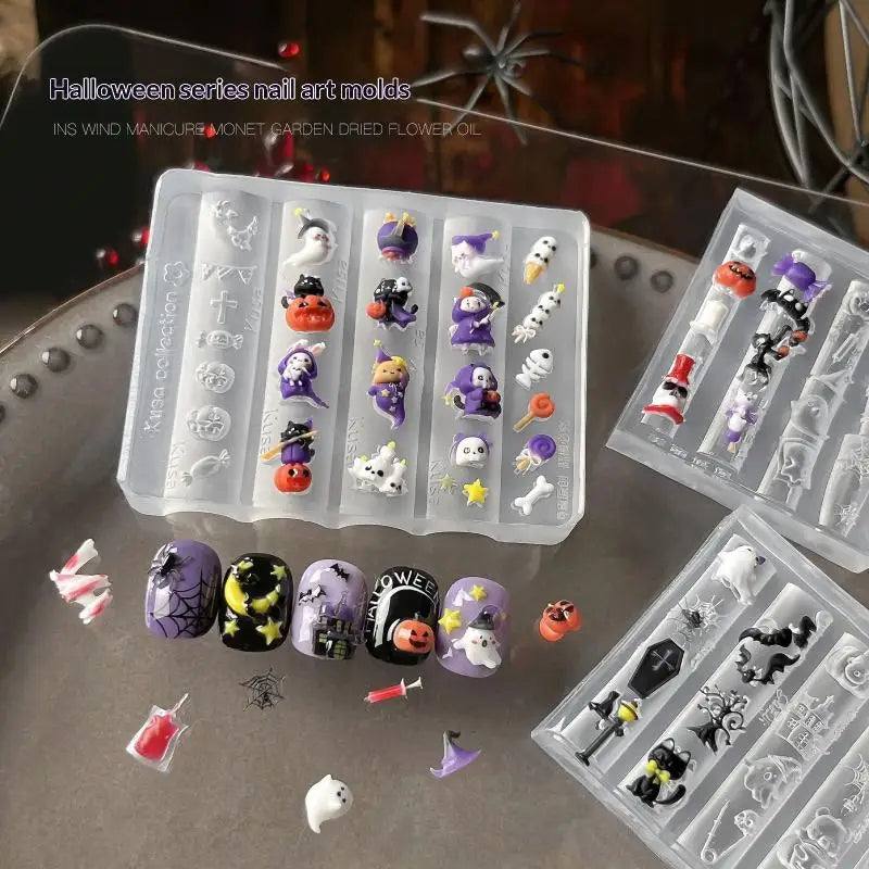 Halloween Silicone Nail Mold – Ghost, Pumpkin & Cat 3D Art Nail Art Mold SPOT