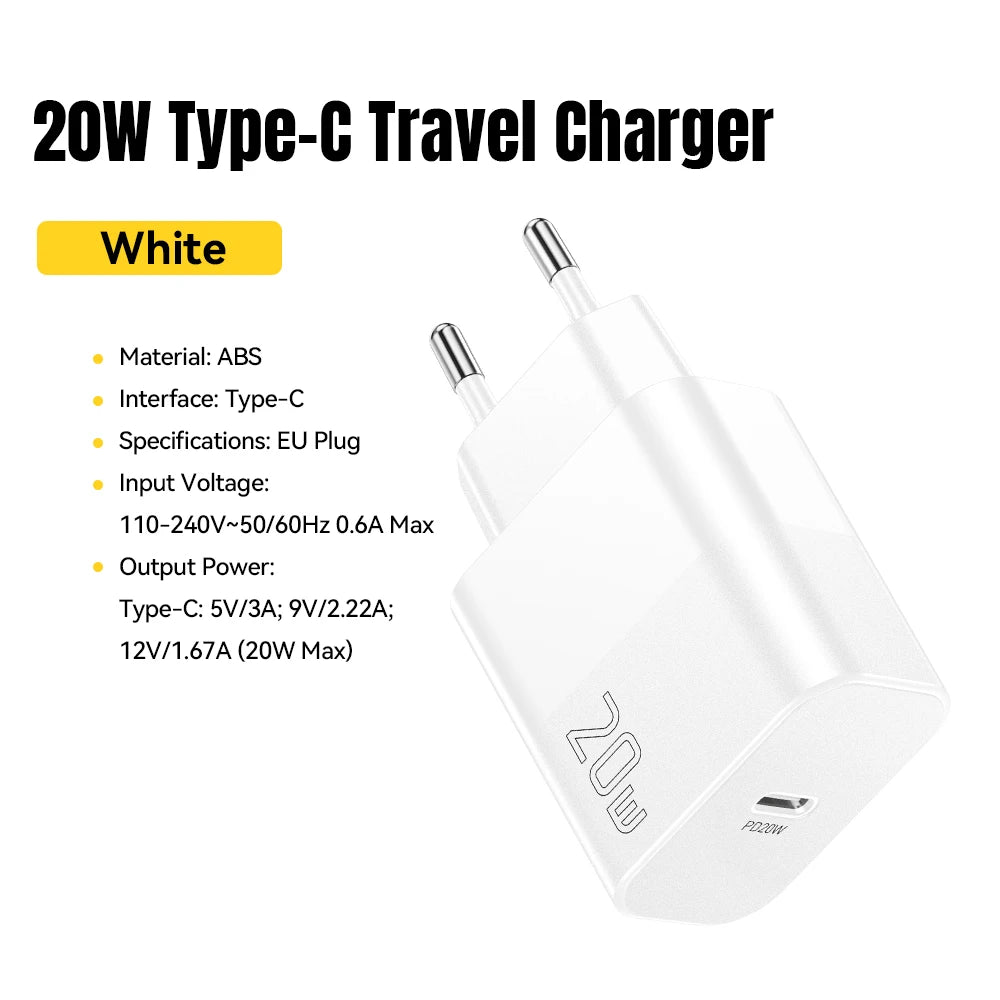 Essager 20W GaN USB-C Fast Charger – Compact Travel Charger USB-C GaN Charger SPOT 20W White EU Plug
