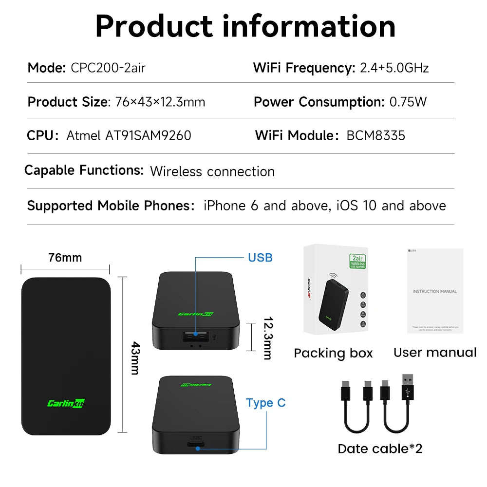 CarlinKit 5.0 Wireless CarPlay & Android Auto Adapter Wireless CarPlay Adapter SPOT