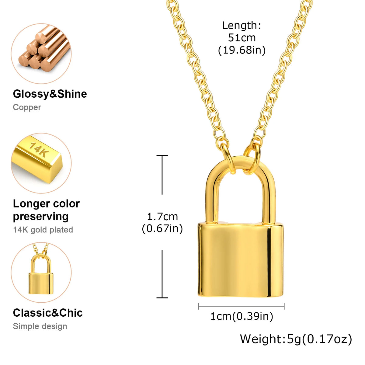 Meaeguet Padlock Pendant Necklace – Gold Stainless Steel Pendant Necklace SPOT