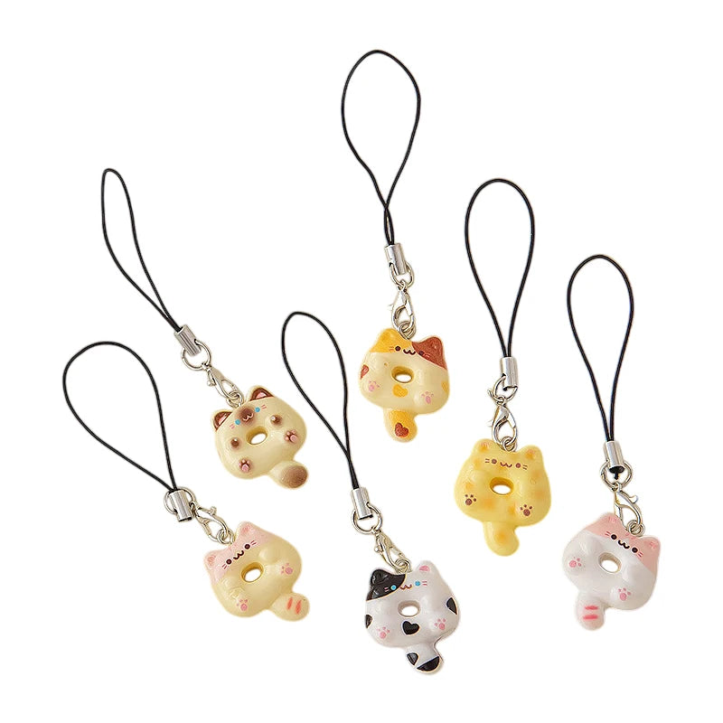 6-Pack Kawaii Cat Cookie Phone Charm Strap & Keychain Set Phone Charm Keychain SPOT